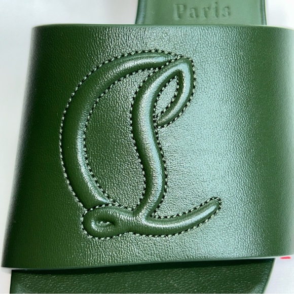 CHRISTIAN LOUBOUTIN SO CL MULE 55 SANDALS GREEN LEATHER CL LOGO SZ 39 NEW! - Picture 12 of 16
